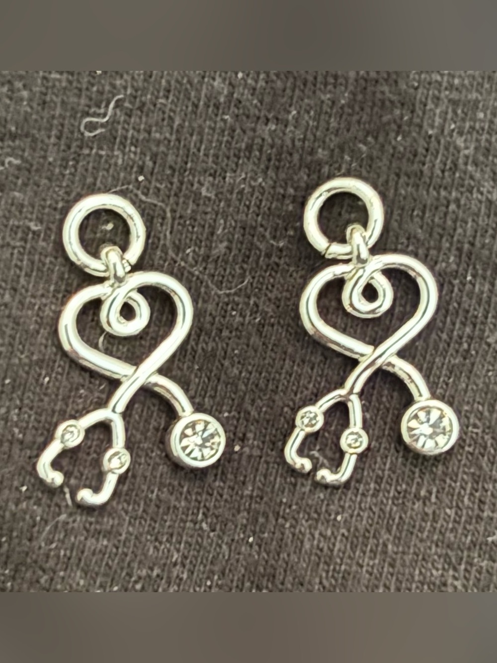 Silver Heart Stethoscope Dangle Earrings - Medical Charm Jewelry